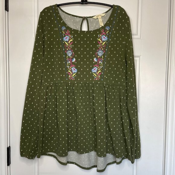 Matilda Jane Through Generations Top Women's Small Green Floral Embroidered Boho - Picture 3 of 13